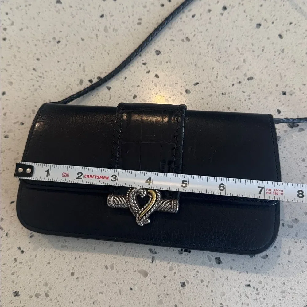 Brighton Y2K black leather crossbody Clutch silver and gold filigree heart snap